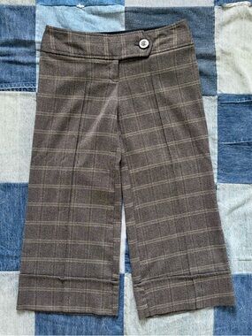 VTG Y2K Wide Leg Capri Pants Low Rise Grey Plaid Herringbone Tracy Evan’s Size 1